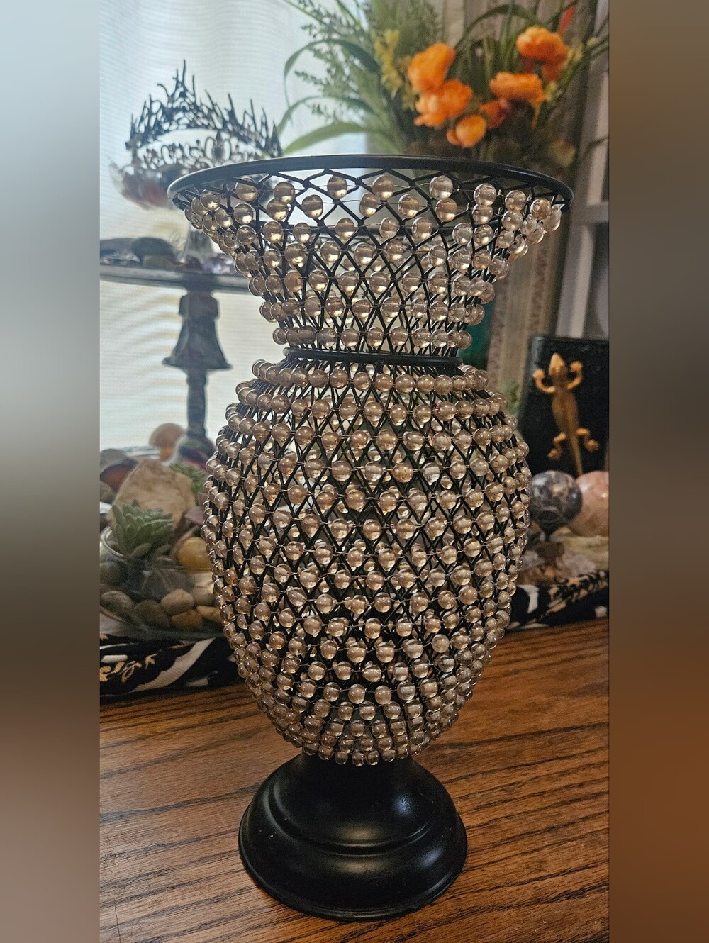 Bombay Glass Beaded Metal Vase – EUC Super Cool